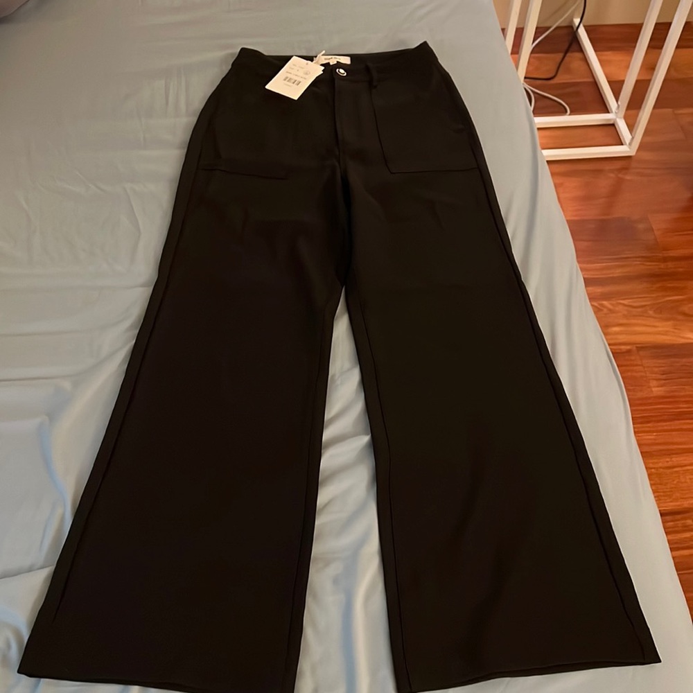 Simple Retro Oaklee Bell-bottomed Black Twill Trousers